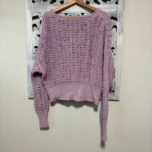 Free People Best Of You V Neck Crochet Oversized Purple Moon Lavender Sweater - Picture 7 of 10